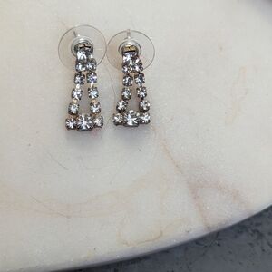 Vintage Rhinestone Earrings Pierced Dangle Drop Sparkle Date Night .75"